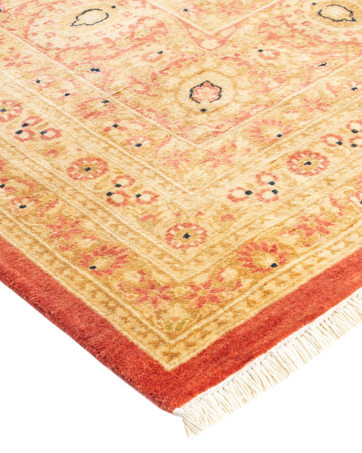 Einzigartiger, handgefertigter traditioneller Mogul-Teppich in Orange im Angebot 2