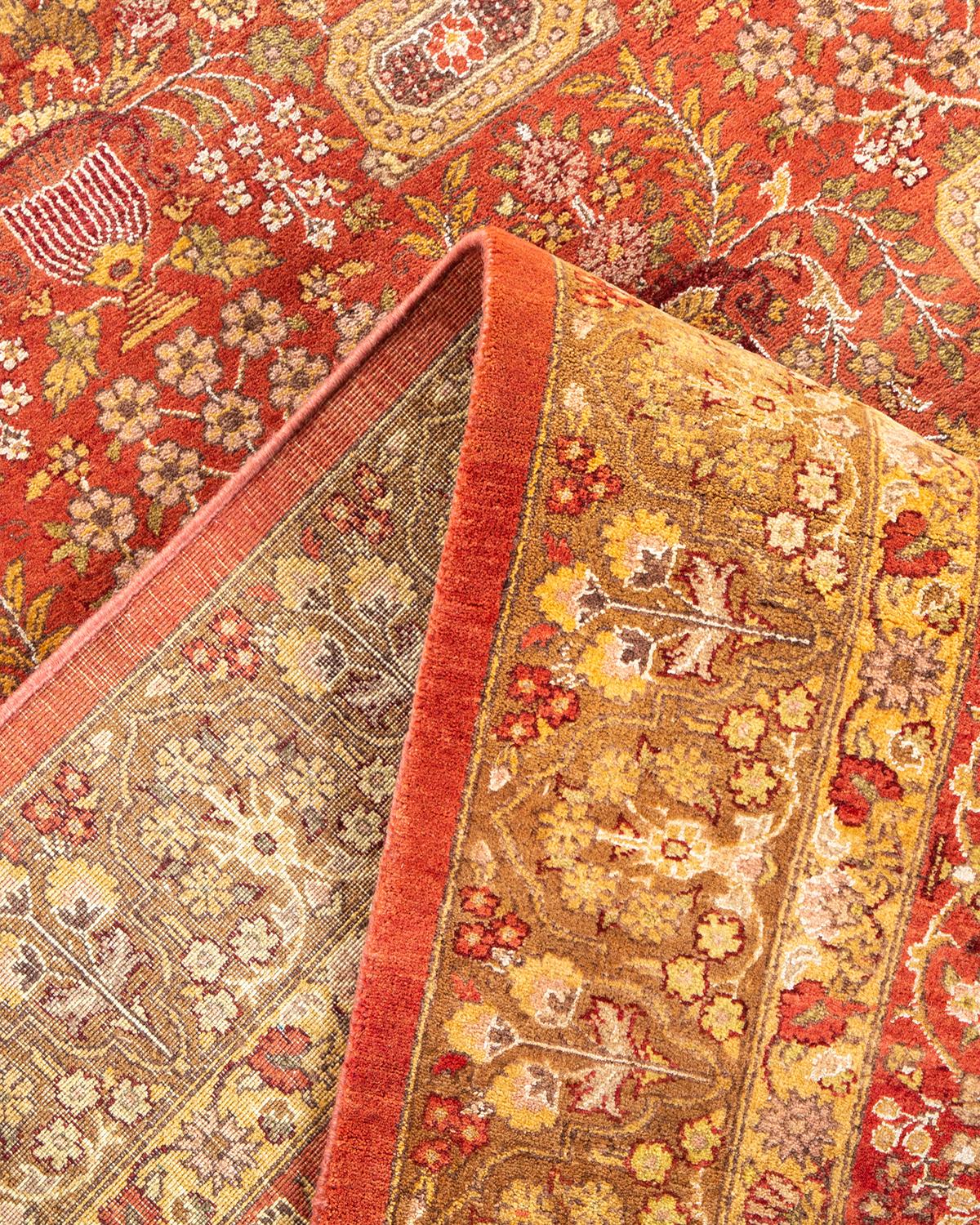 Pakistani One-of-a-kind Hand Made Traditional Mogul Orange Area Rug For Sale