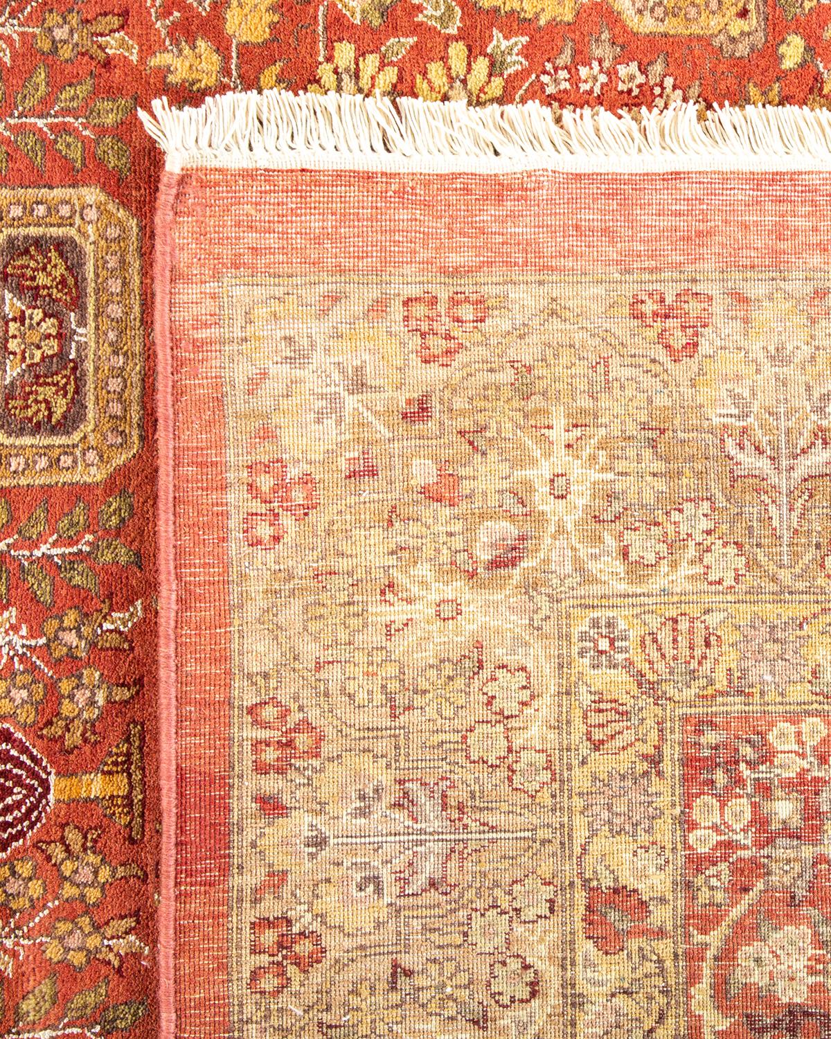 Hand-Knotted One-of-a-kind Hand Made Traditional Mogul Orange Area Rug For Sale