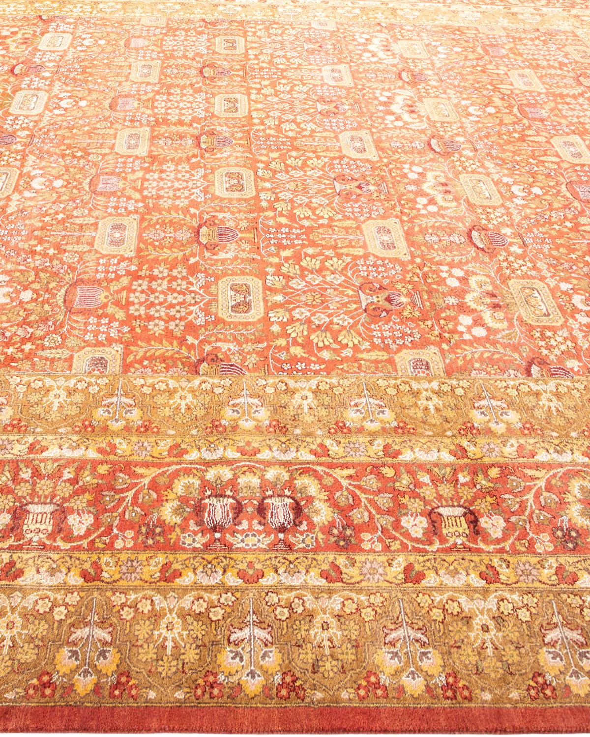 One-of-a-kind Hand Made Traditional Mogul Orange Area Rug In New Condition For Sale In Norwalk, CT