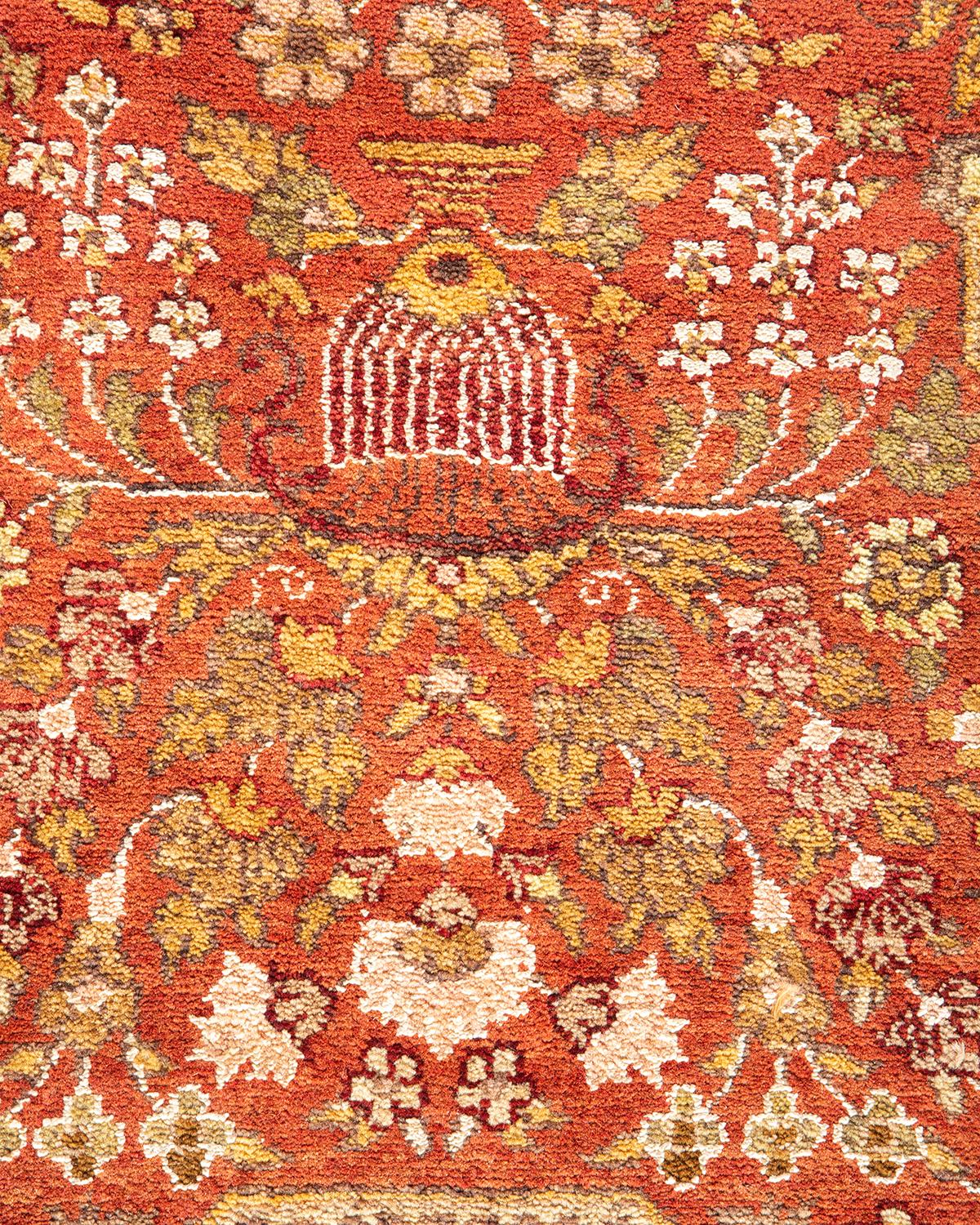 Contemporary One-of-a-kind Hand Made Traditional Mogul Orange Area Rug For Sale