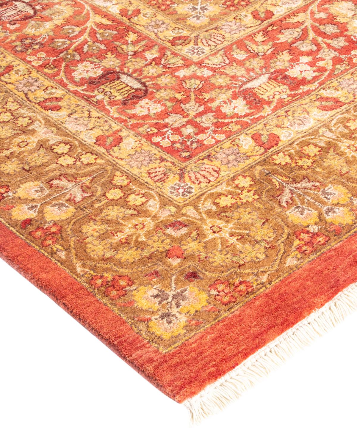Wool One-of-a-kind Hand Made Traditional Mogul Orange Area Rug For Sale