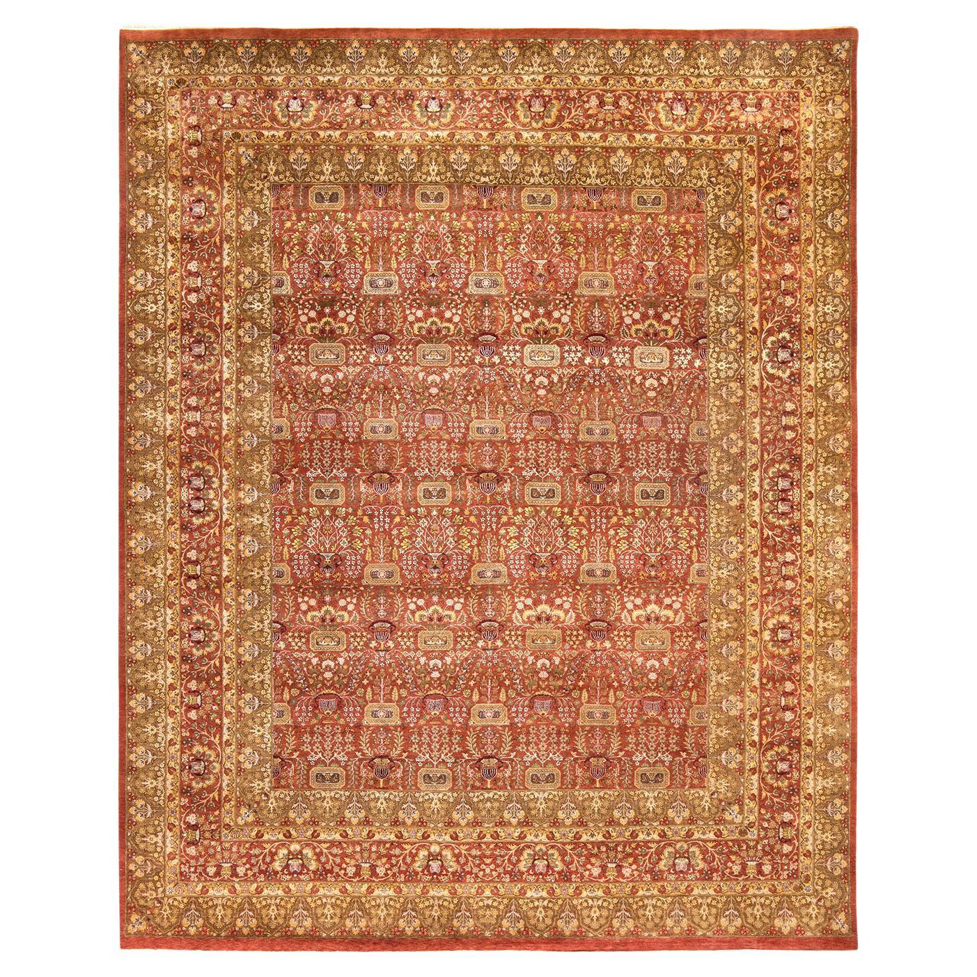 One-of-a-kind Hand Made Traditional Mogul Orange Area Rug For Sale