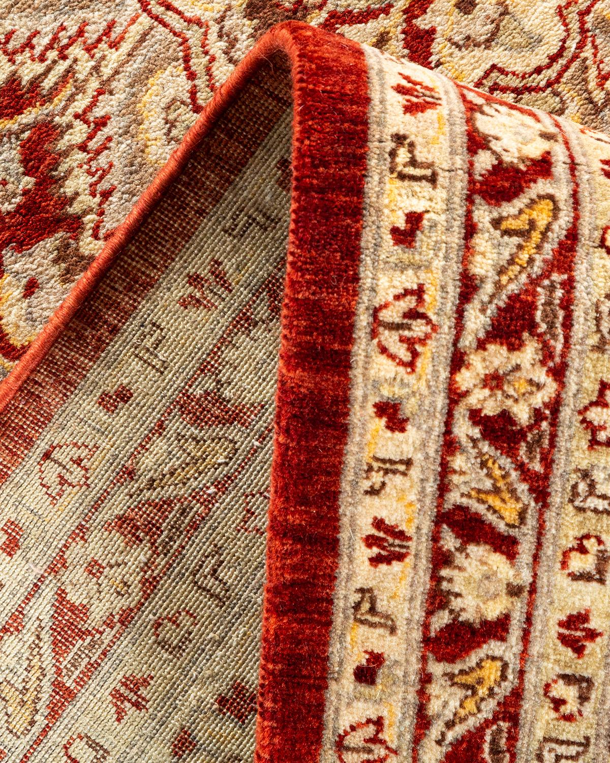 Pakistani One-of-a-kind Hand Made Traditional Mogul Orange Area Rug For Sale