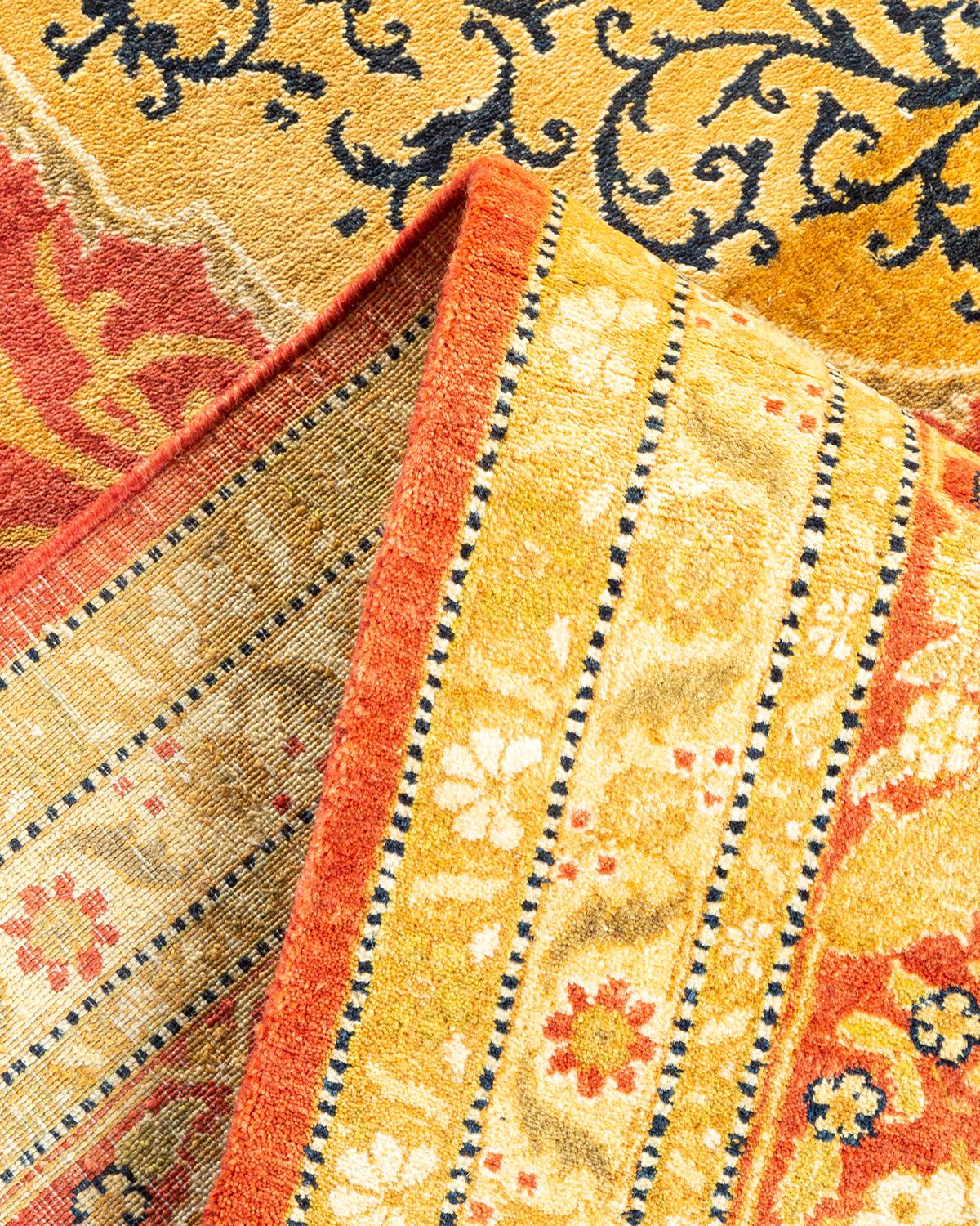 Pakistani One-Of-A-Kind Hand Made Traditional Mogul Orange Area Rug For Sale