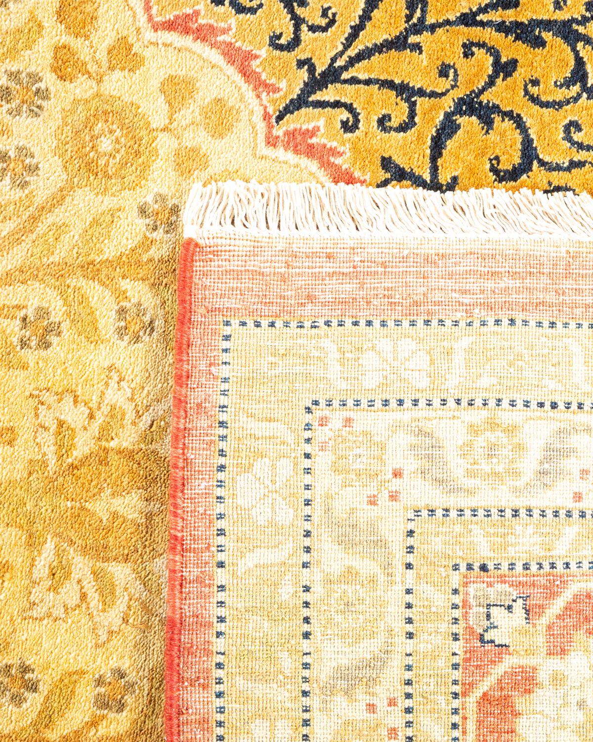 Hand-Knotted One-Of-A-Kind Hand Made Traditional Mogul Orange Area Rug For Sale