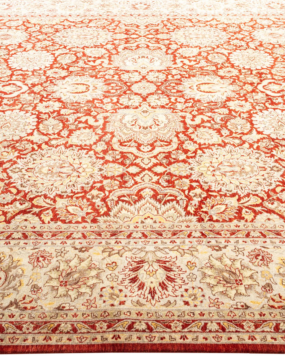 One-of-a-kind Hand Made Traditional Mogul Orange Area Rug In New Condition For Sale In Norwalk, CT