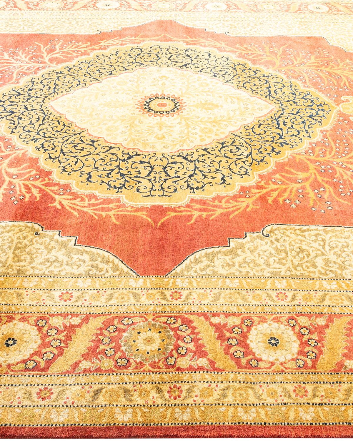 One-Of-A-Kind Hand Made Traditional Mogul Orange Area Rug In New Condition For Sale In Norwalk, CT