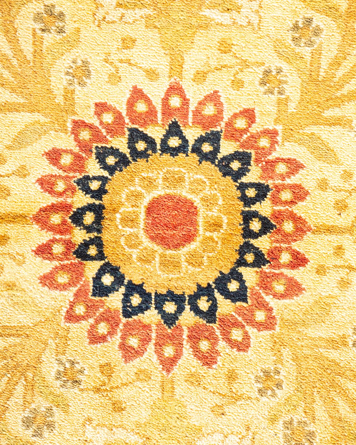 Contemporary One-Of-A-Kind Hand Made Traditional Mogul Orange Area Rug For Sale