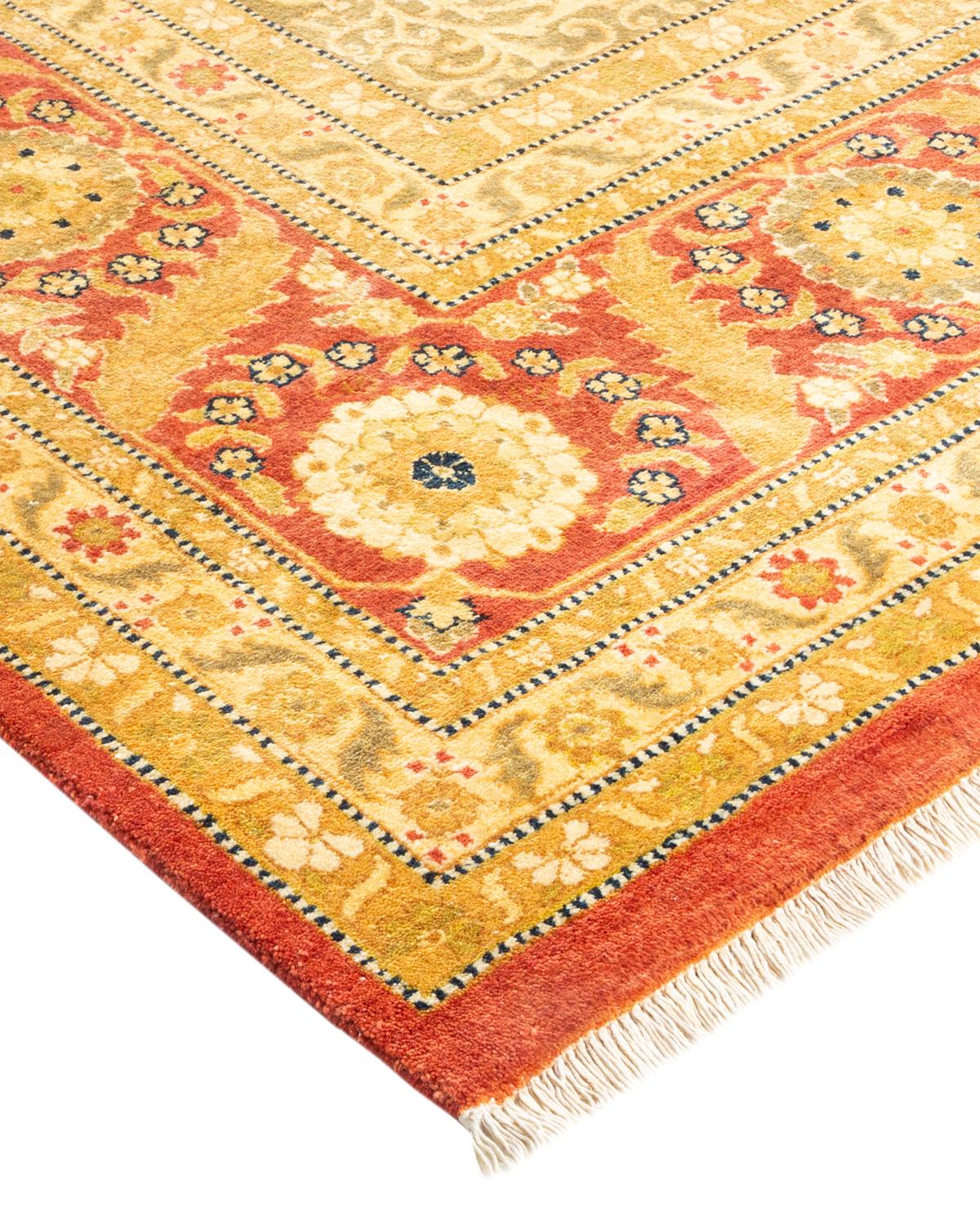Wool One-Of-A-Kind Hand Made Traditional Mogul Orange Area Rug For Sale