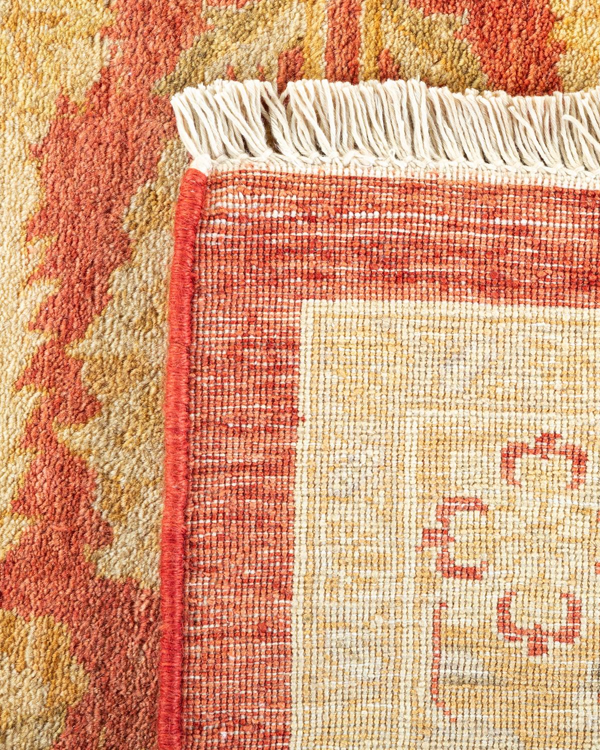 Noué à la main Tapis traditionnel orange Mogul unique en son genre fabriqué à la main en vente