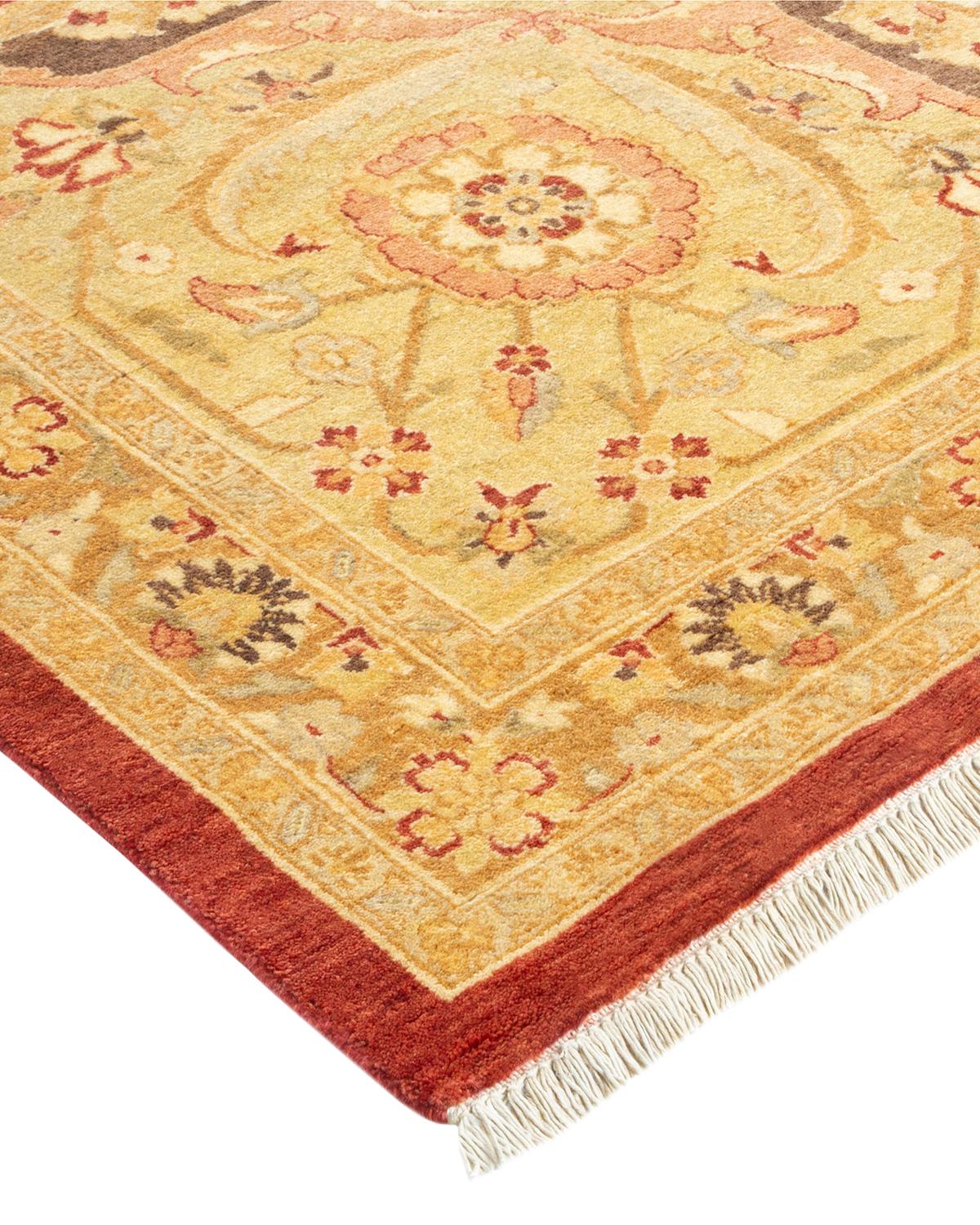 Laine Tapis traditionnel orange Mogul unique en son genre fabriqué à la main en vente