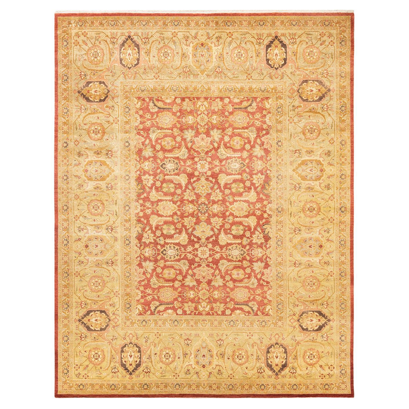 Tapis traditionnel orange Mogul unique en son genre fabriqué à la main