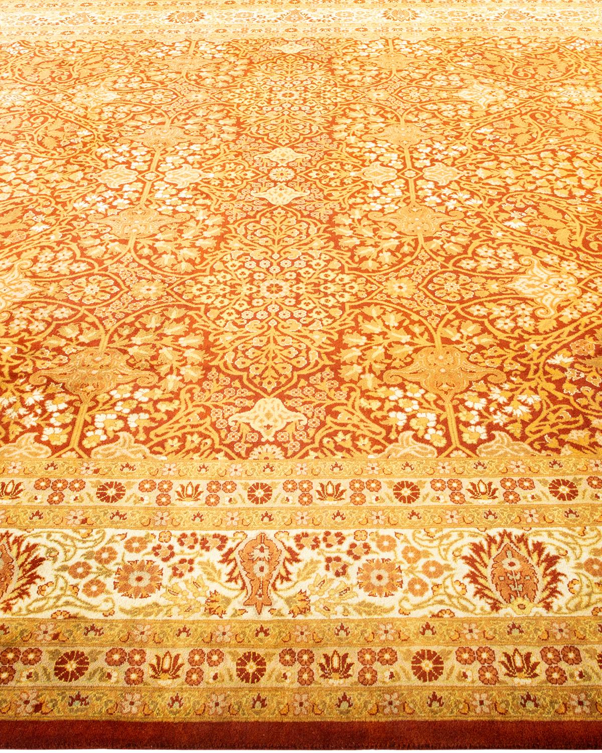 One-of-a-Kind Hand Made Traditional Mogul Orange Area Rug In New Condition For Sale In Norwalk, CT