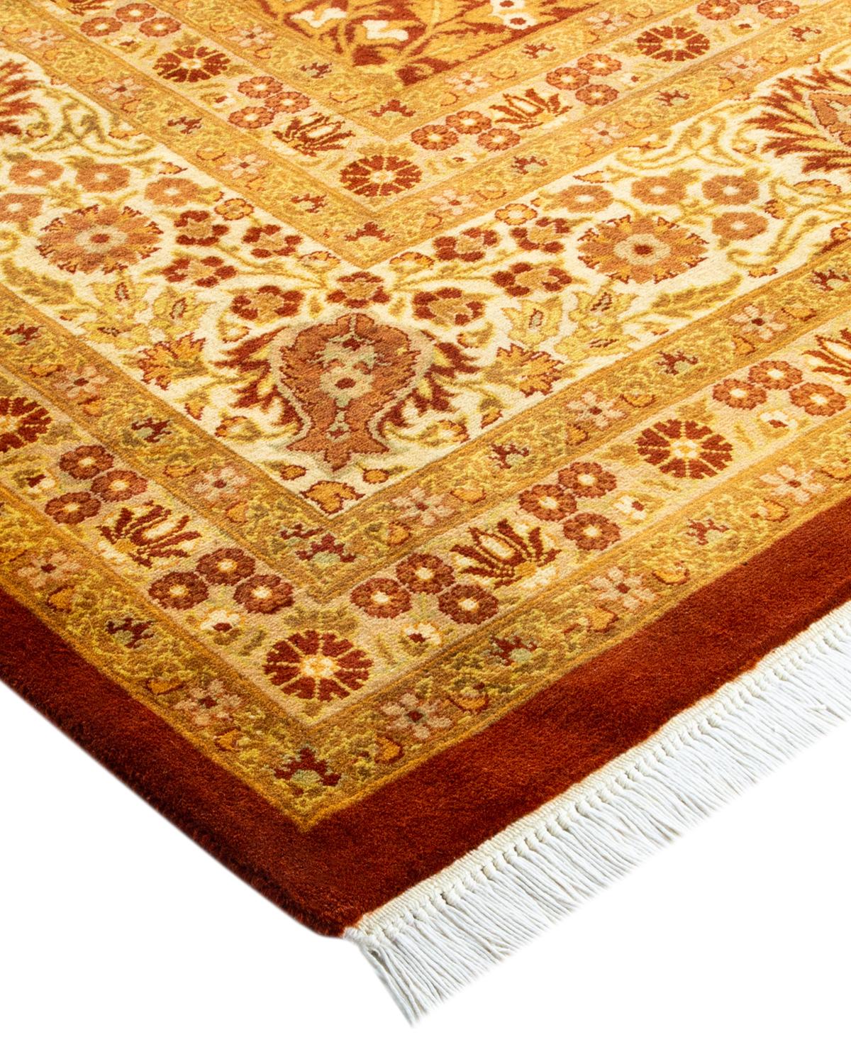 Wool One-of-a-Kind Hand Made Traditional Mogul Orange Area Rug For Sale