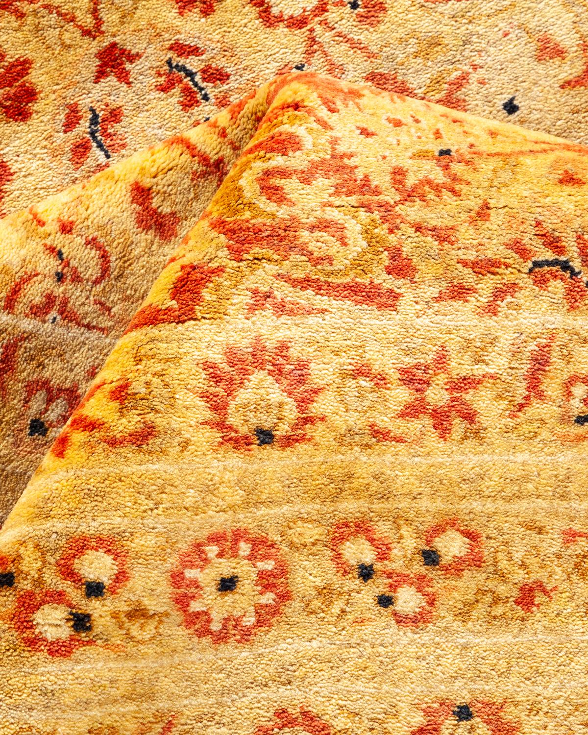 Traditioneller, handgefertigter Mogul-Teppich in Orange, Unikat (Handgeknüpft) im Angebot