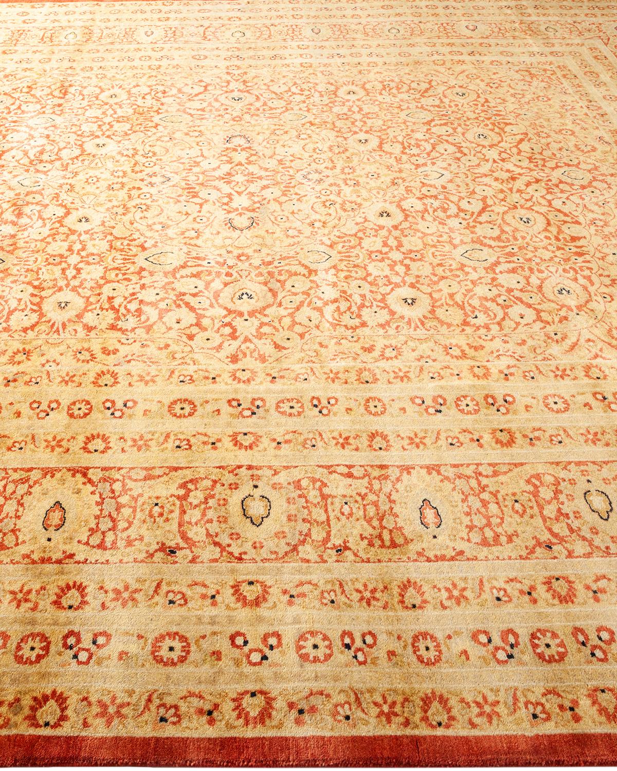 Traditioneller, handgefertigter Mogul-Teppich in Orange, Unikat (Wolle) im Angebot