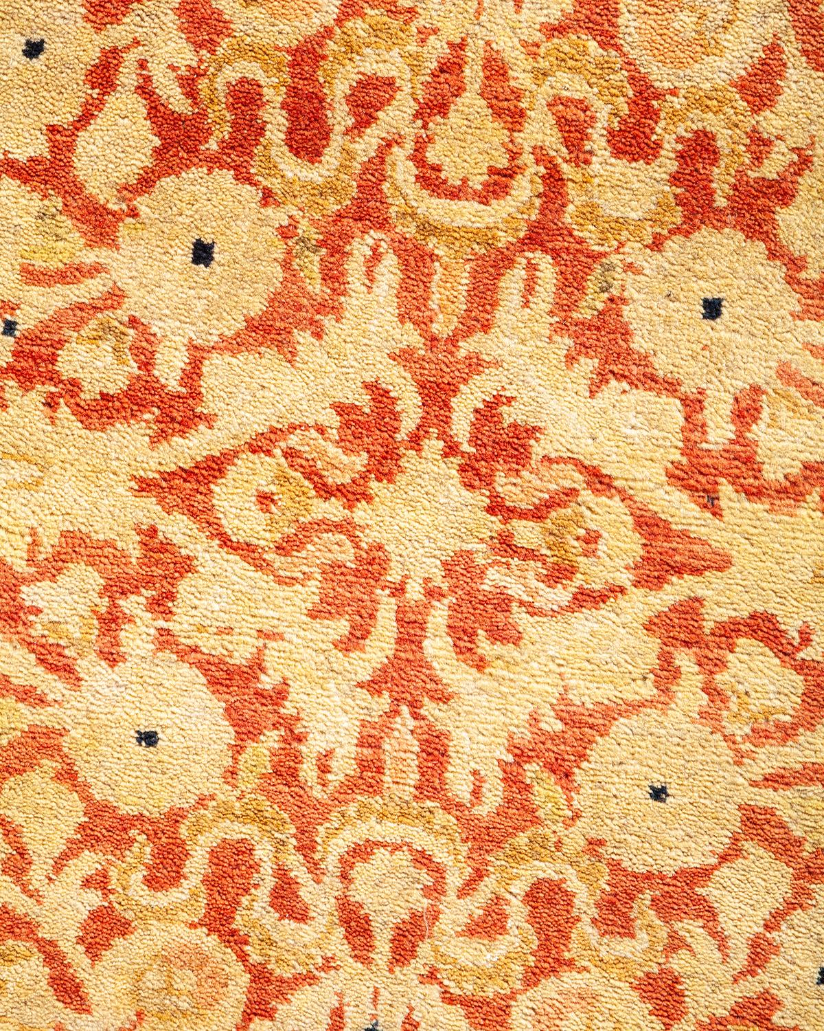 Traditioneller, handgefertigter Mogul-Teppich in Orange, Unikat im Angebot 1