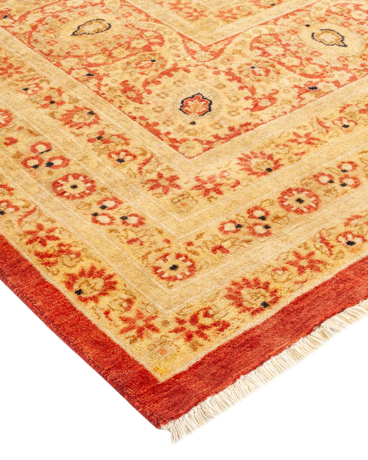 Traditioneller, handgefertigter Mogul-Teppich in Orange, Unikat im Angebot 2