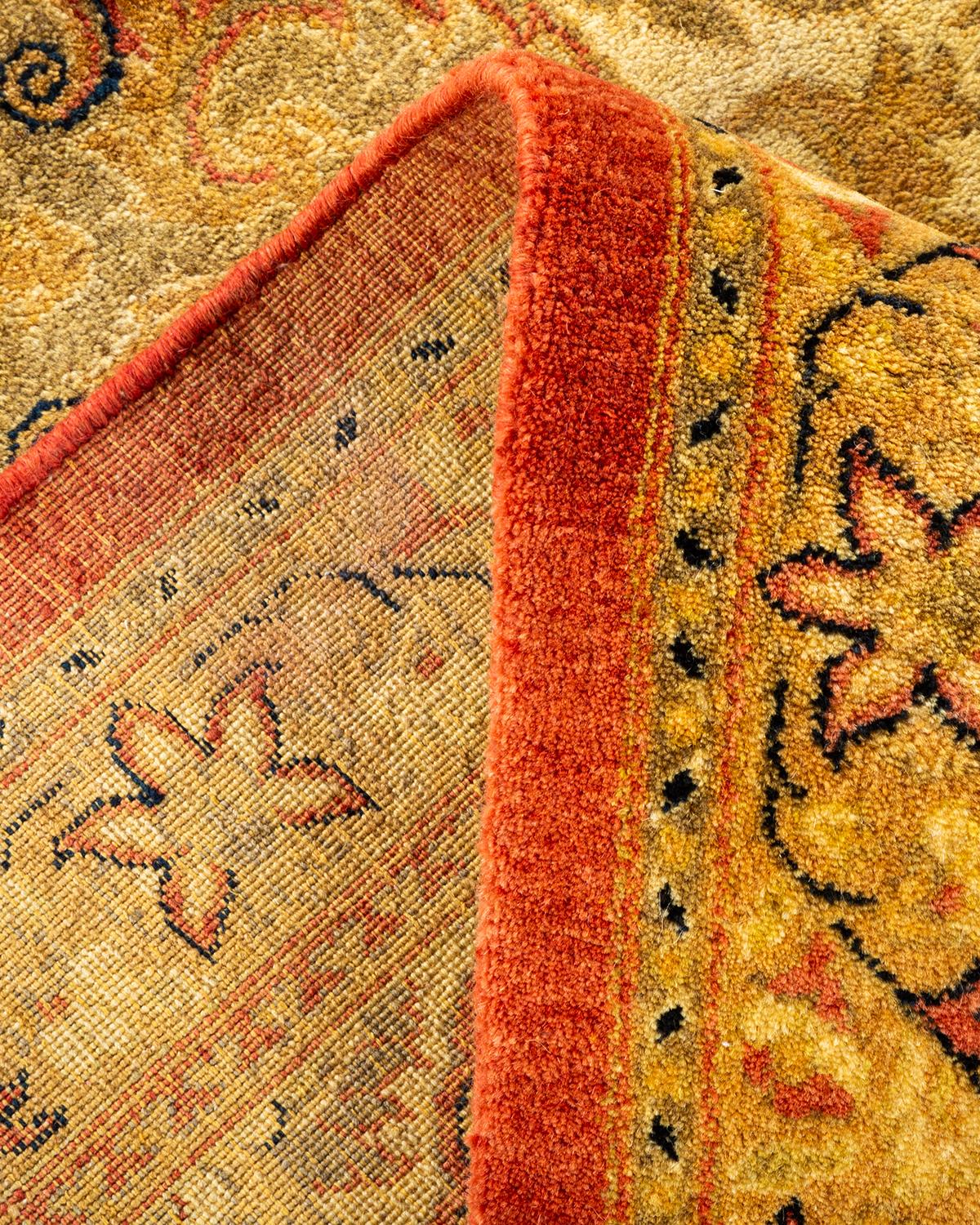 Pakistani One-Of-A-Kind Hand Made Traditional Mogul Orange Area Rug For Sale