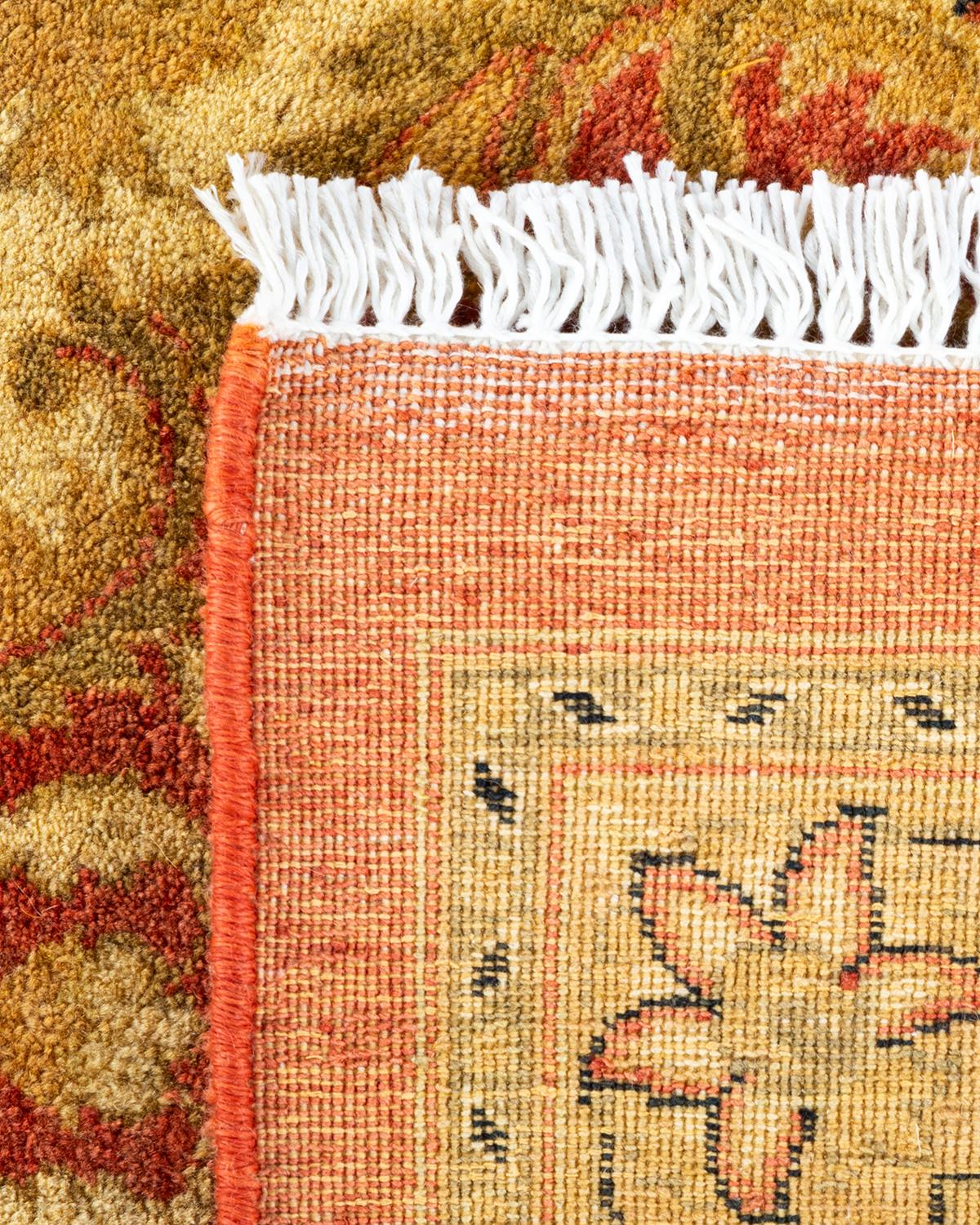 Hand-Knotted One-Of-A-Kind Hand Made Traditional Mogul Orange Area Rug For Sale