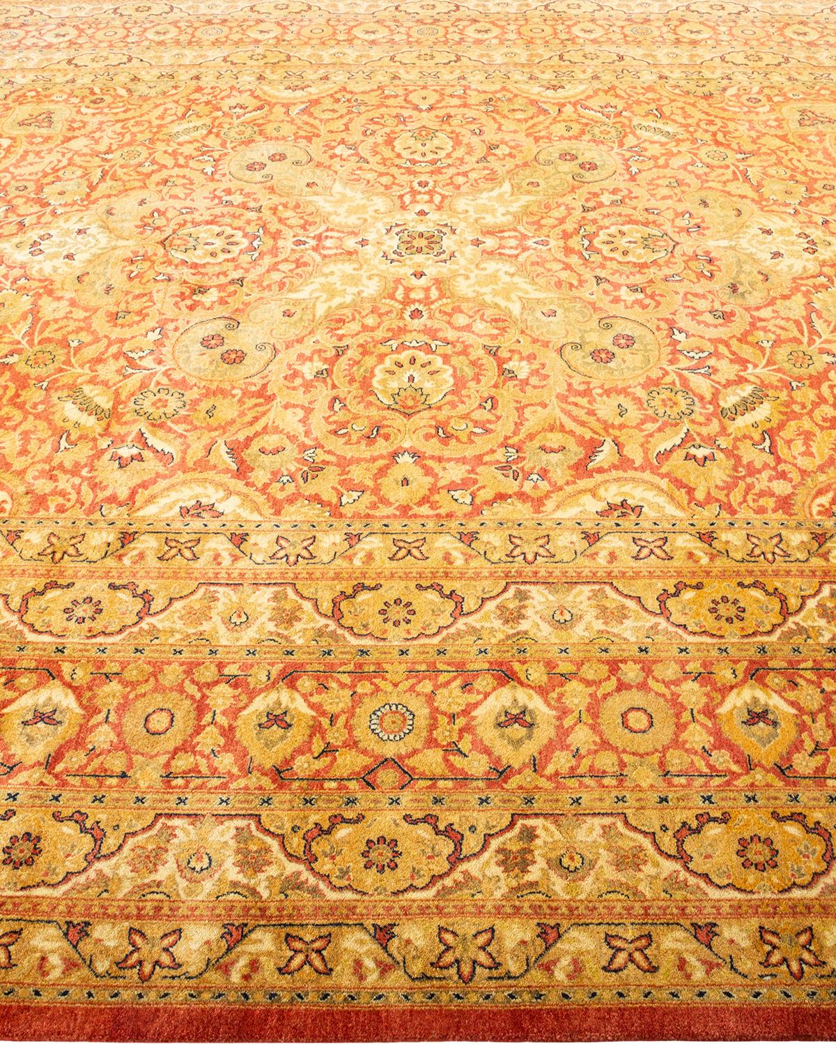 One-Of-A-Kind Hand Made Traditional Mogul Orange Area Rug In New Condition For Sale In Norwalk, CT