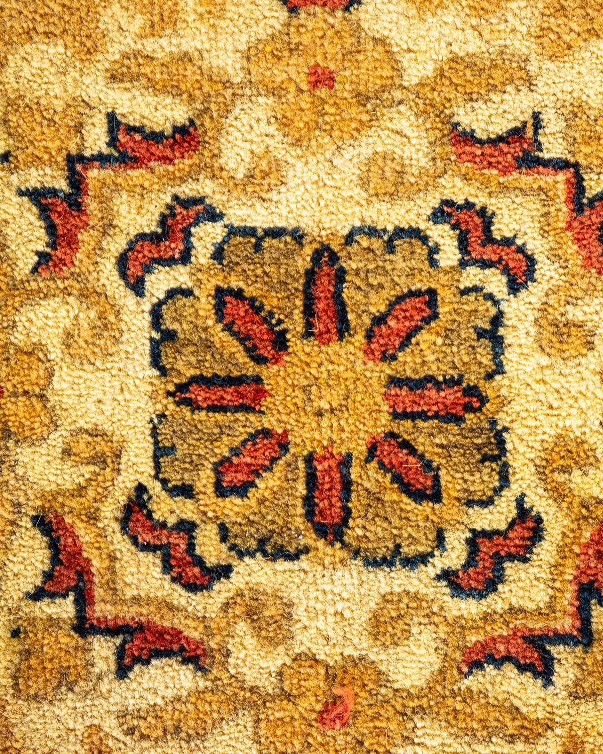 Contemporary One-Of-A-Kind Hand Made Traditional Mogul Orange Area Rug For Sale