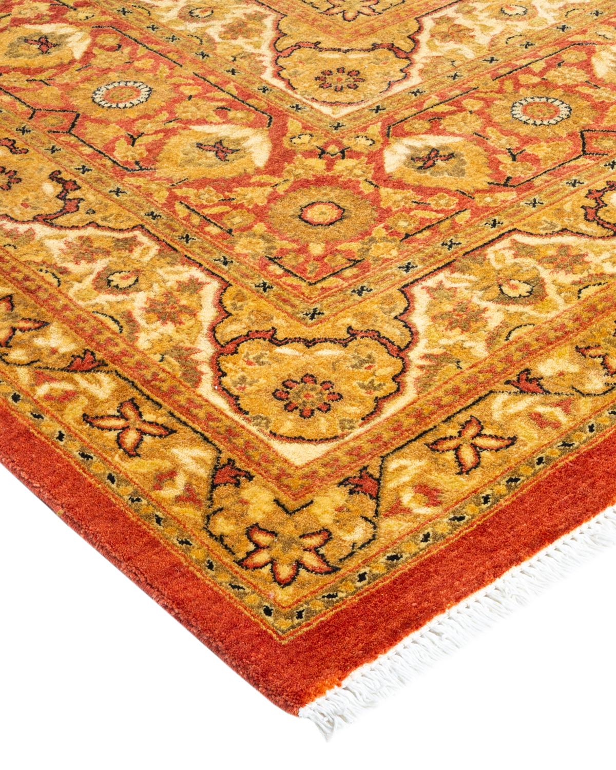 Wool One-Of-A-Kind Hand Made Traditional Mogul Orange Area Rug For Sale