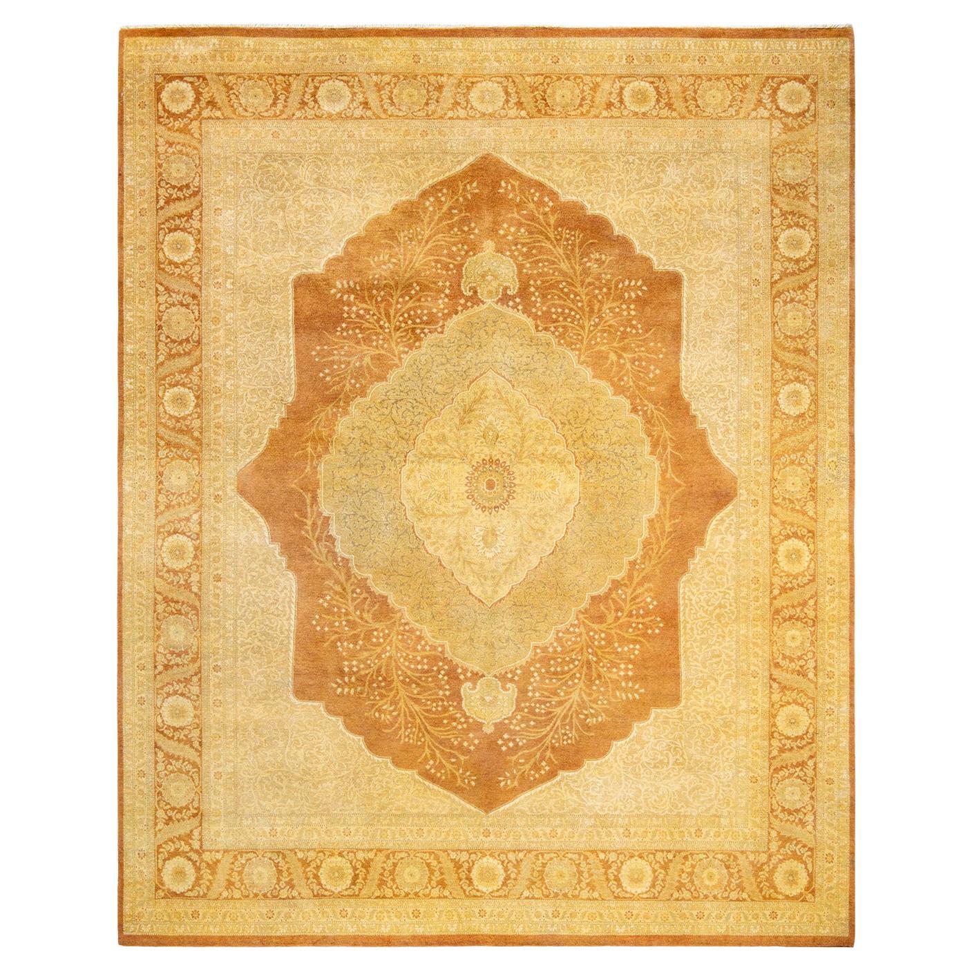 One-Of-A-Kind Hand Made Traditional Mogul Orange Area Rug
