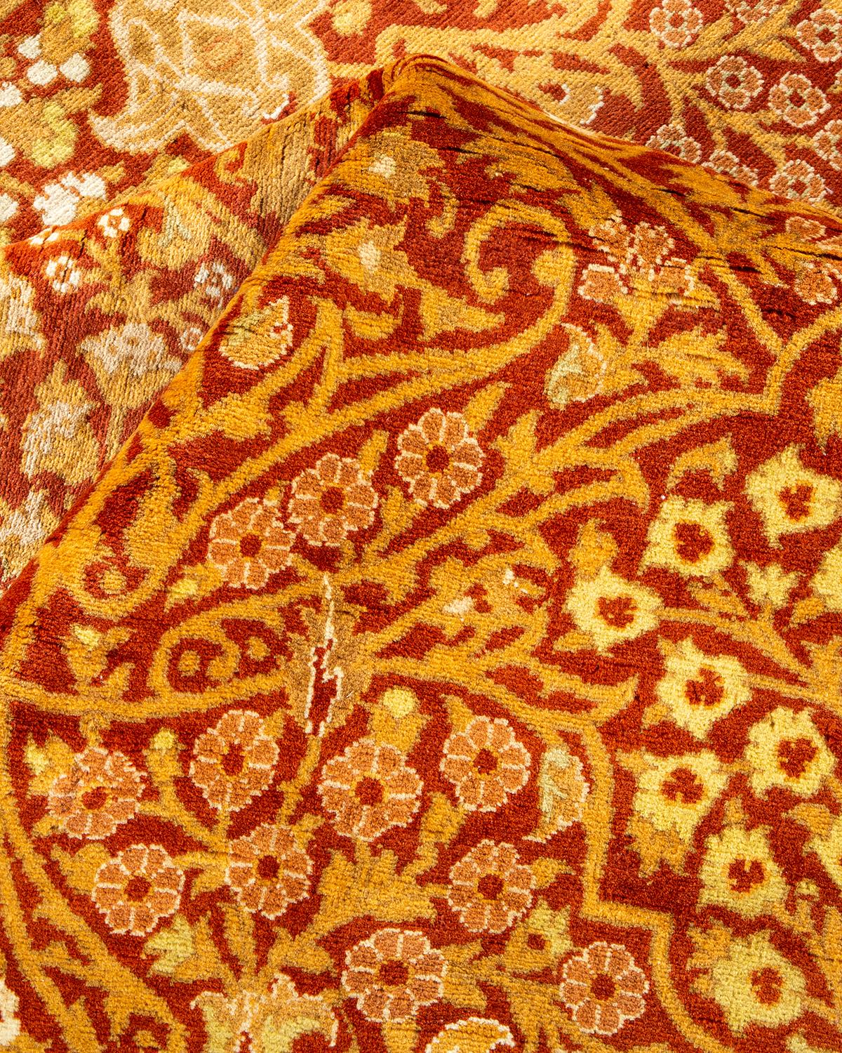 Pakistani One-of-a-Kind Hand Made Traditional Mogul Orange Area Rug For Sale