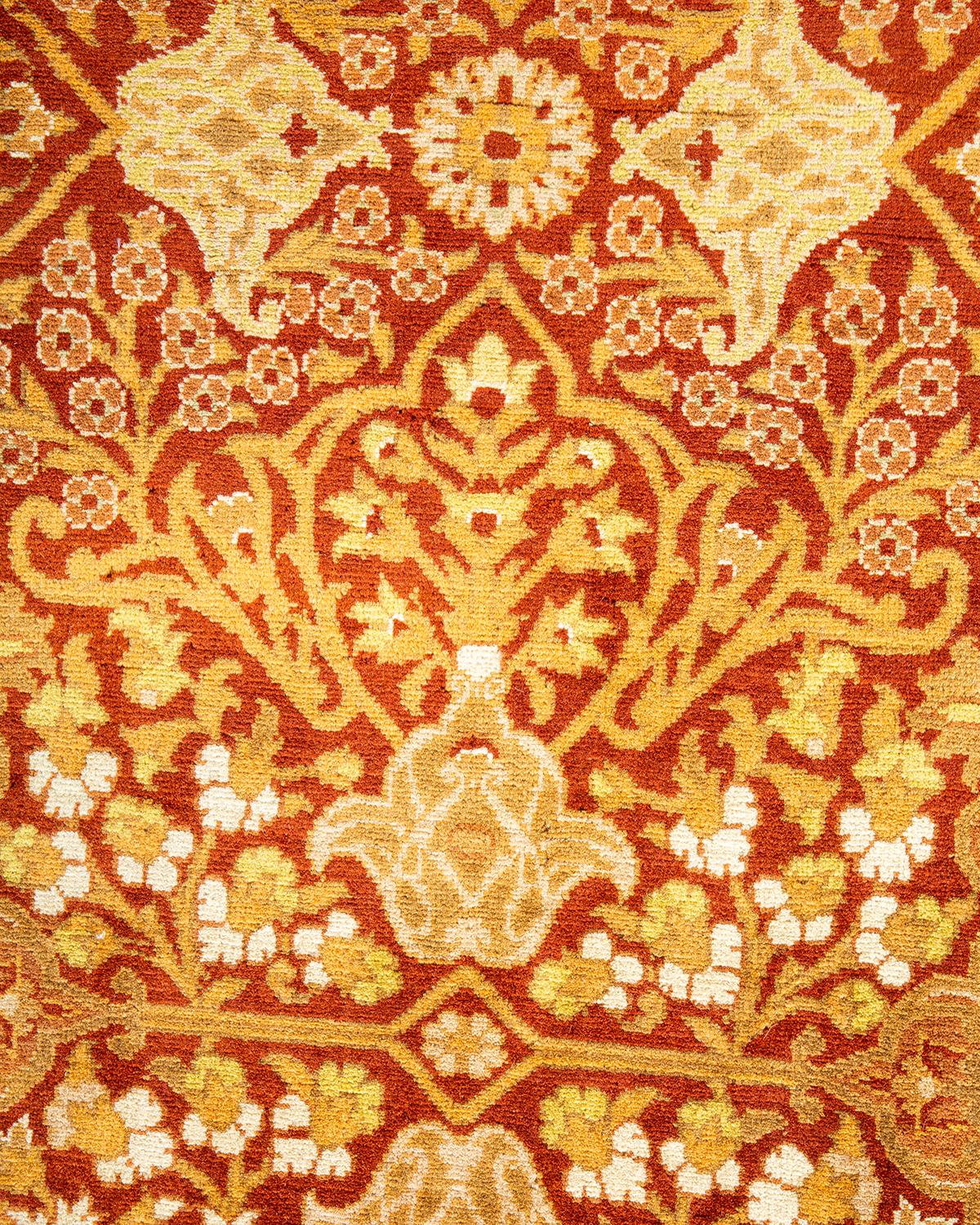 Wool One-of-a-Kind Hand Made Traditional Mogul Orange Area Rug For Sale