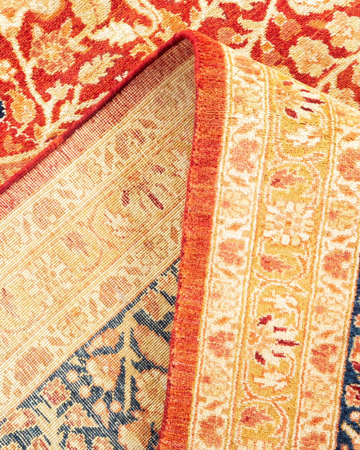 Pakistani One-of-a-kind Hand Made Traditional Mogul Orange Area Rug For Sale