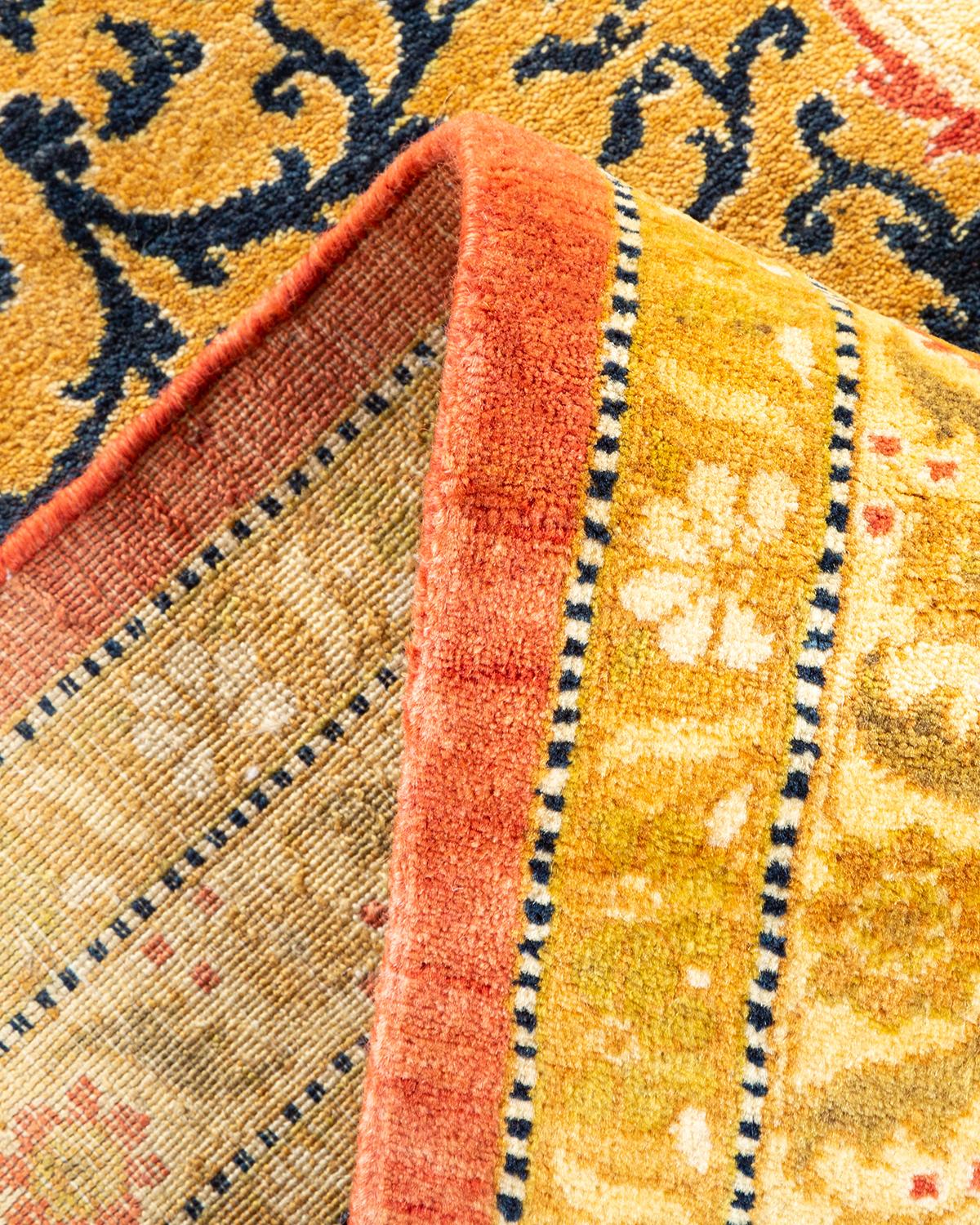 Pakistani One-of-a-kind Hand Made Traditional Mogul Orange Area Rug For Sale