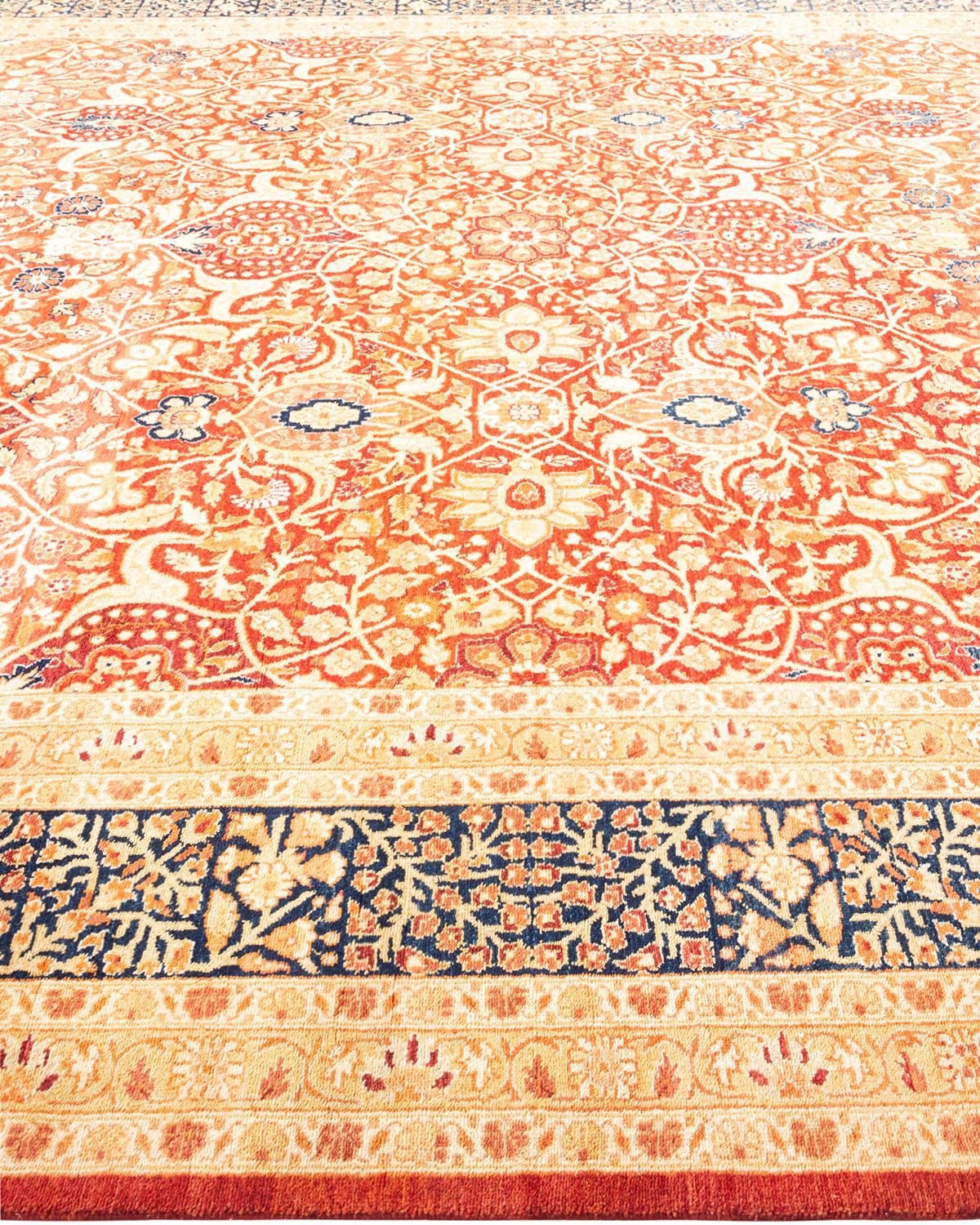 One-of-a-kind Hand Made Traditional Mogul Orange Area Rug In New Condition For Sale In Norwalk, CT