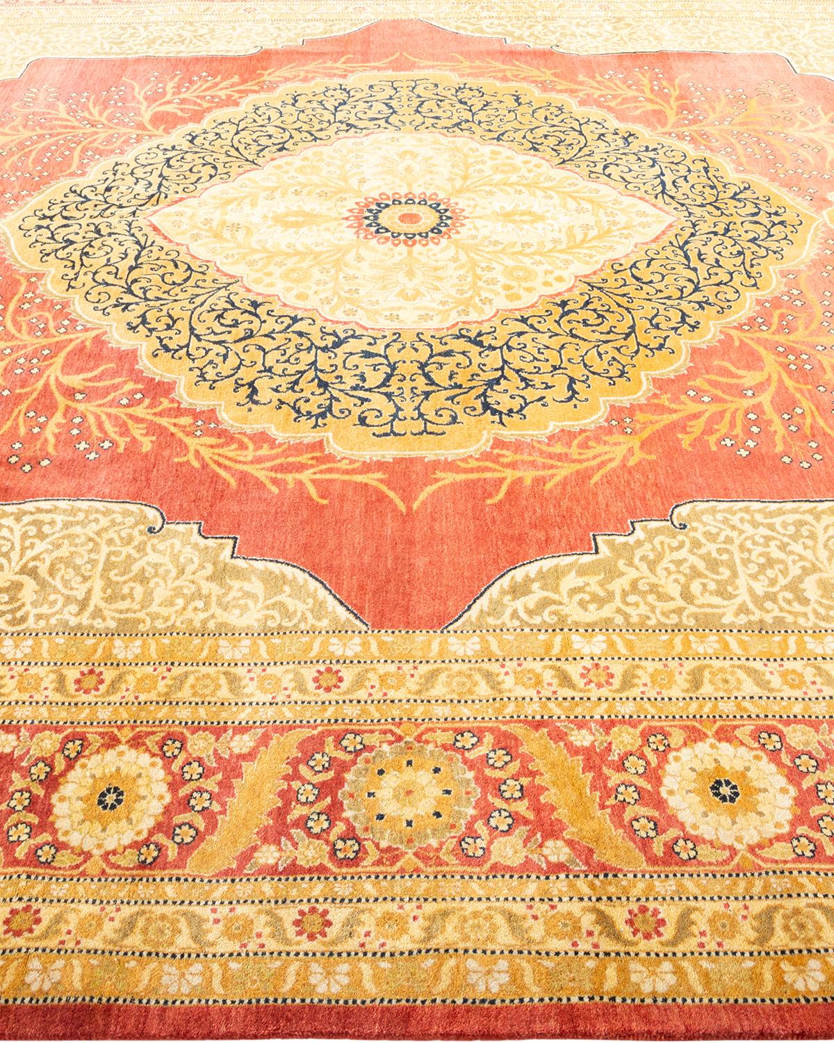 One-of-a-kind Hand Made Traditional Mogul Orange Area Rug In New Condition For Sale In Norwalk, CT