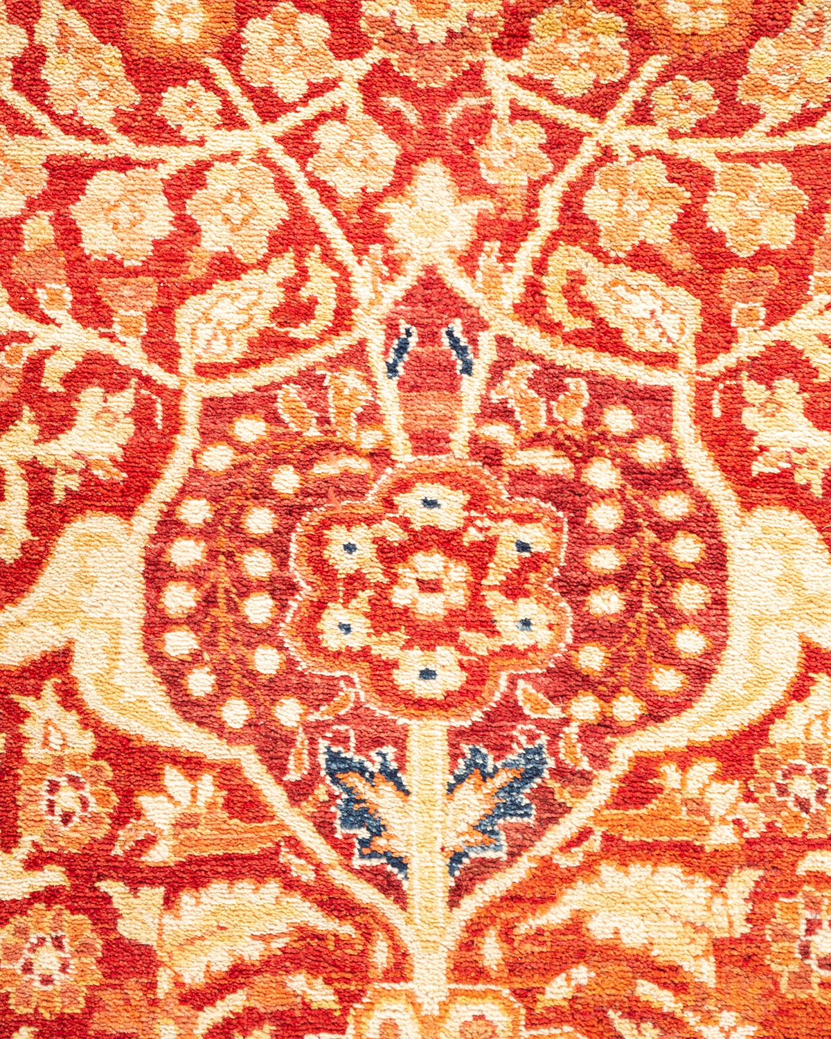 Contemporary One-of-a-kind Hand Made Traditional Mogul Orange Area Rug For Sale