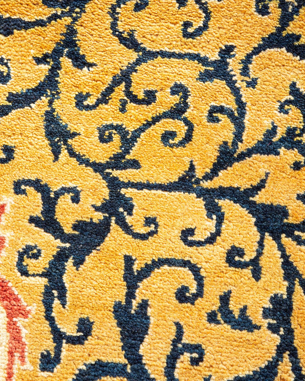 Contemporary One-of-a-kind Hand Made Traditional Mogul Orange Area Rug For Sale