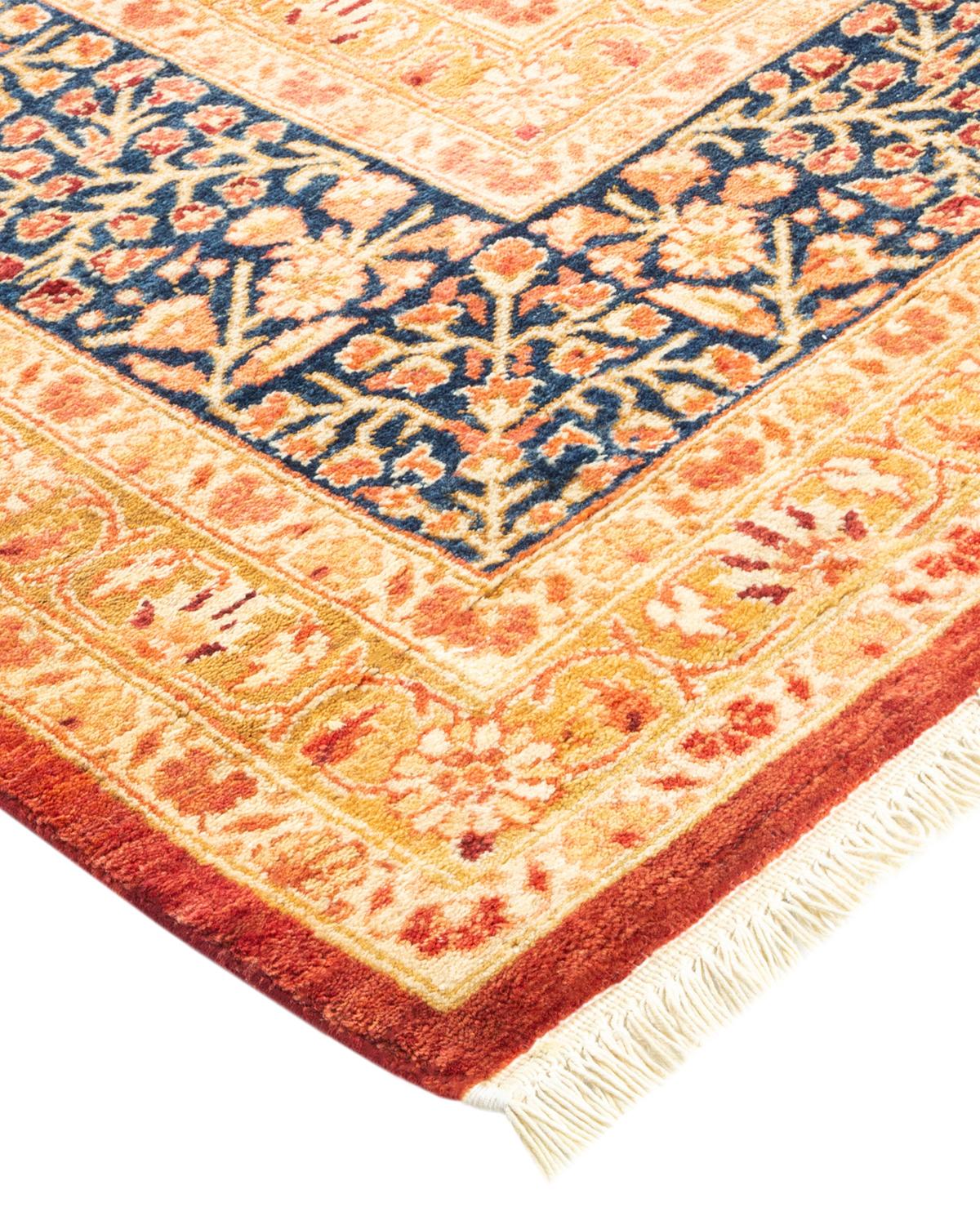 Wool One-of-a-kind Hand Made Traditional Mogul Orange Area Rug For Sale