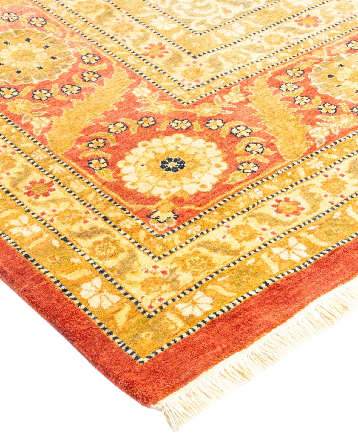 Wool One-of-a-kind Hand Made Traditional Mogul Orange Area Rug For Sale