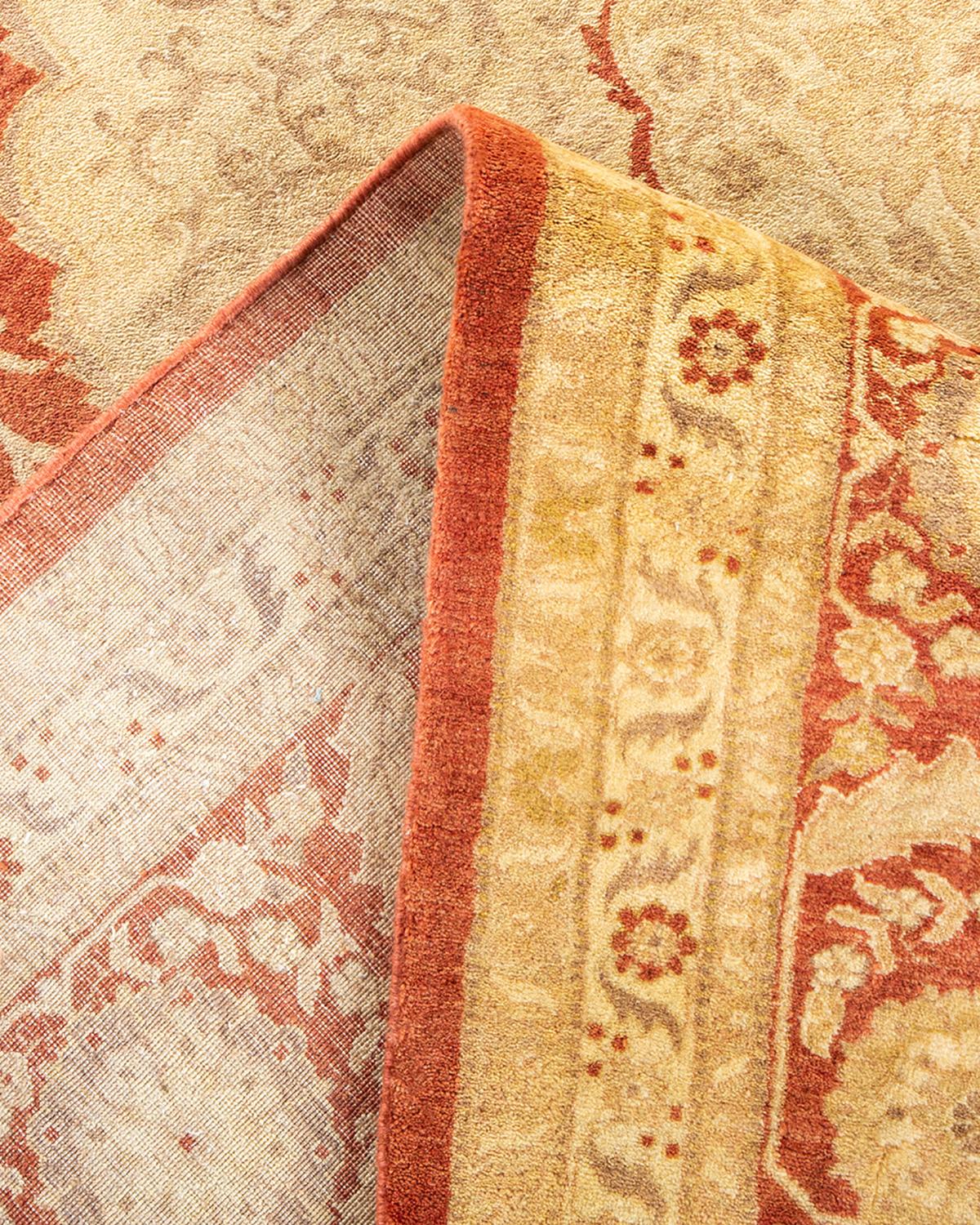 Pakistani One-of-a-kind Hand Made Traditional Mogul Orange Area Rug For Sale