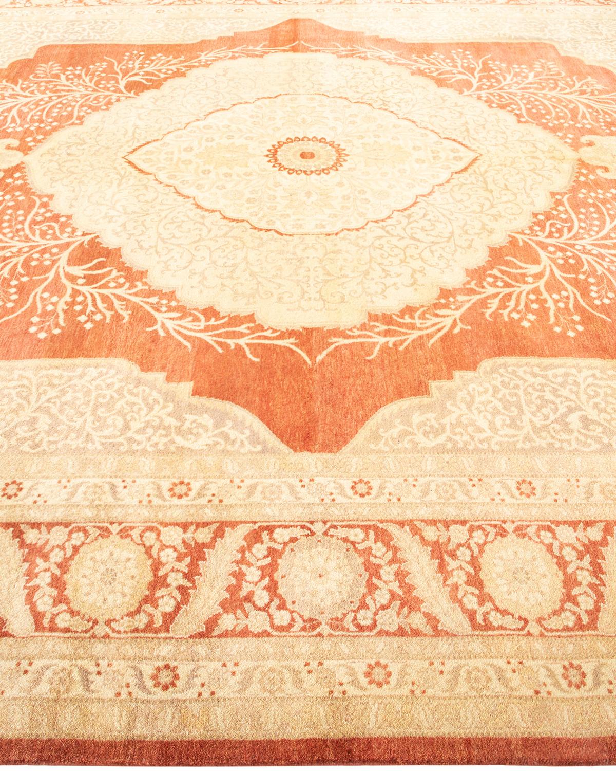 One-of-a-kind Hand Made Traditional Mogul Orange Area Rug In New Condition For Sale In Norwalk, CT