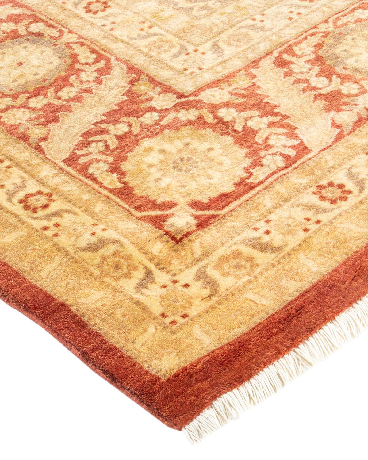 Wool One-of-a-kind Hand Made Traditional Mogul Orange Area Rug For Sale