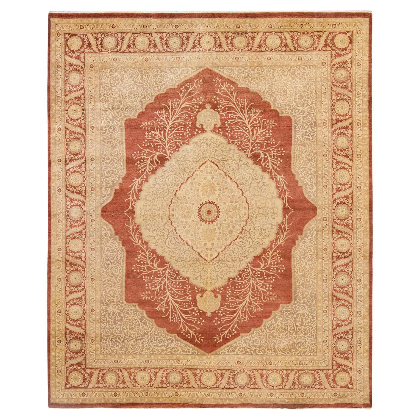 One-of-a-kind Hand Made Traditional Mogul Orange Area Rug