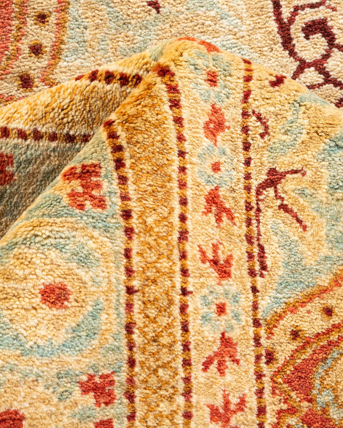 Pakistani One-of-a-kind Hand Made Traditional Mogul Orange Area Rug For Sale