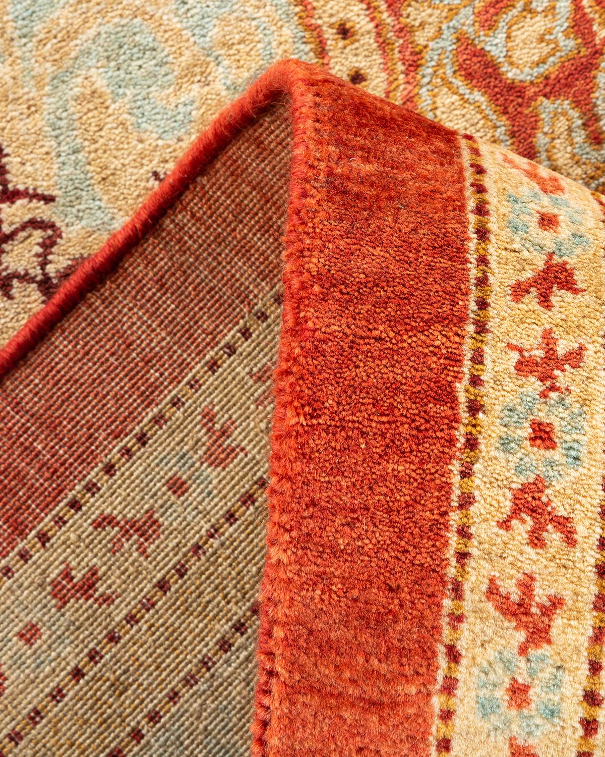 Hand-Knotted One-of-a-kind Hand Made Traditional Mogul Orange Area Rug For Sale