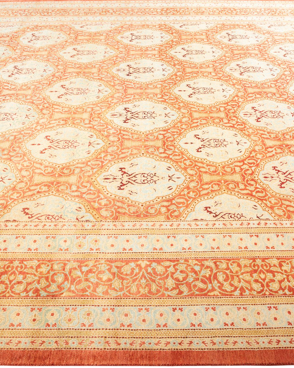 One-of-a-kind Hand Made Traditional Mogul Orange Area Rug In New Condition For Sale In Norwalk, CT
