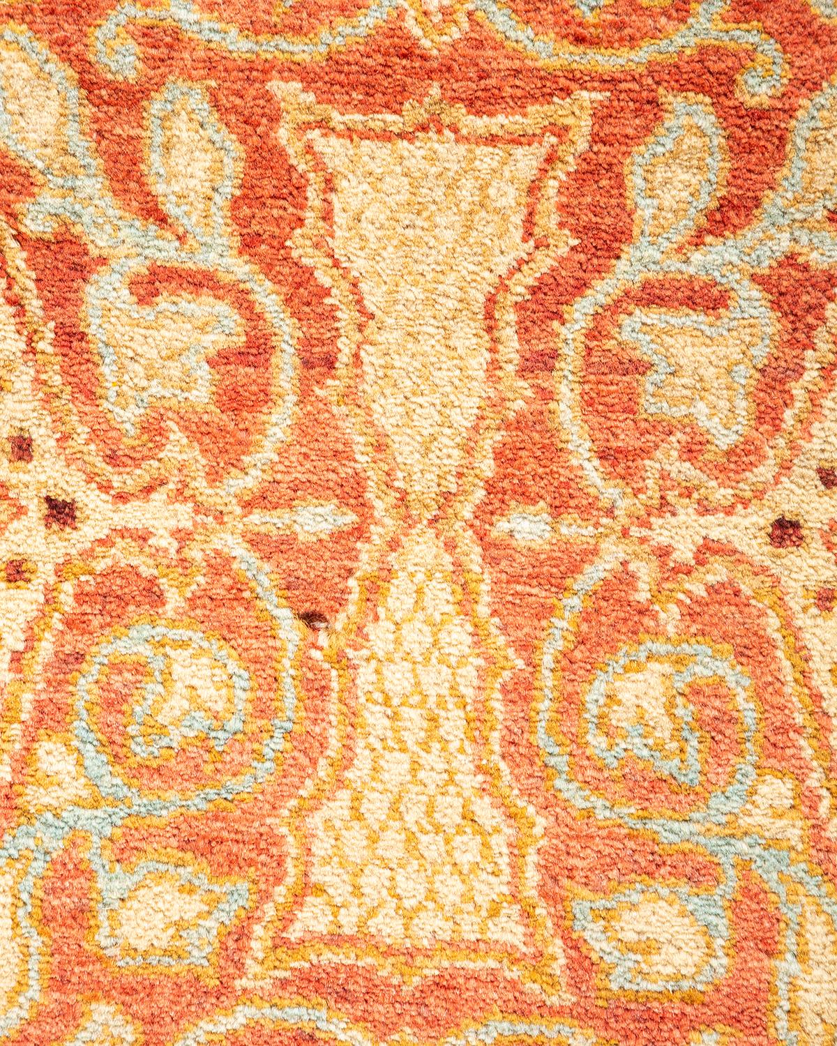 Contemporary One-of-a-kind Hand Made Traditional Mogul Orange Area Rug For Sale