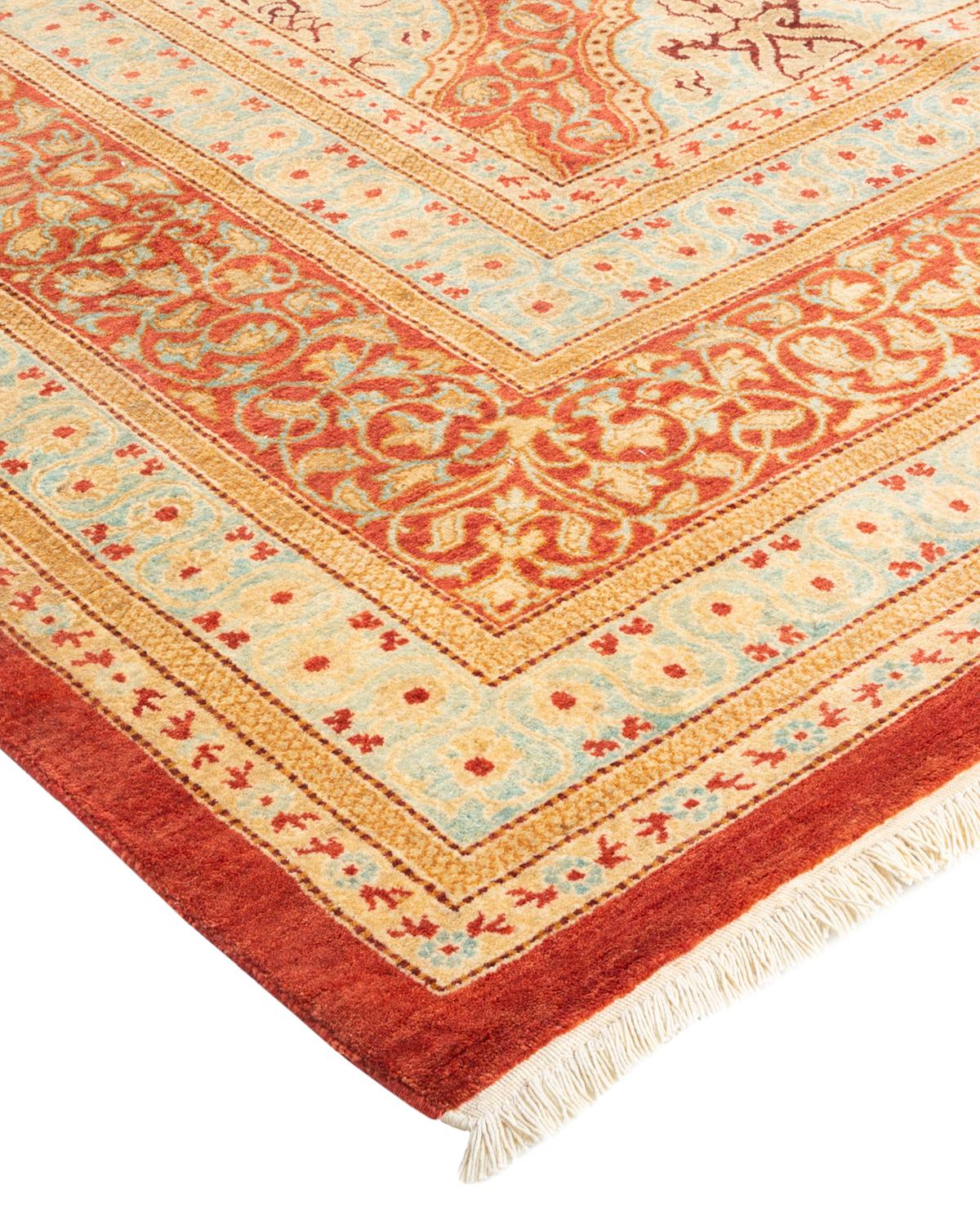 Wool One-of-a-kind Hand Made Traditional Mogul Orange Area Rug For Sale