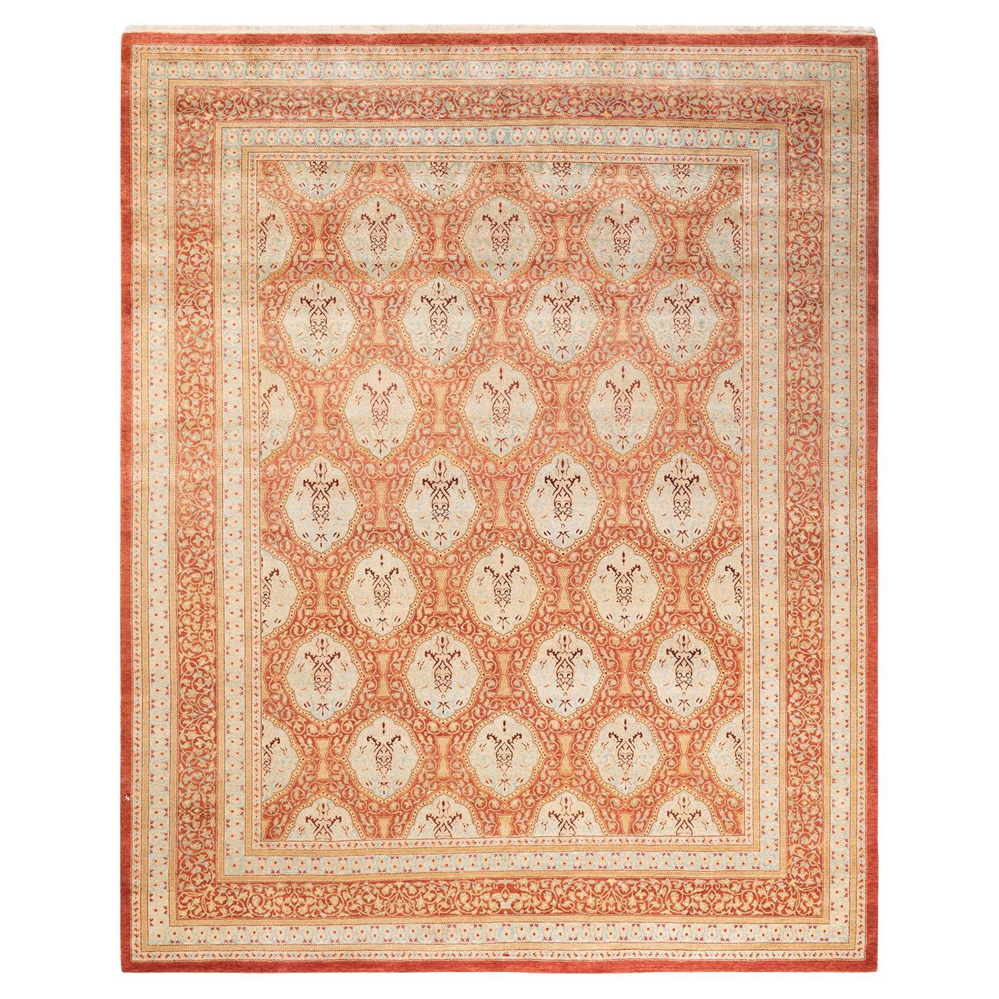 One-of-a-kind Hand Made Traditional Mogul Orange Area Rug For Sale