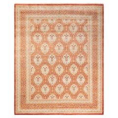 Traditioneller, handgefertigter Mogul-Teppich in Orange, Unikat